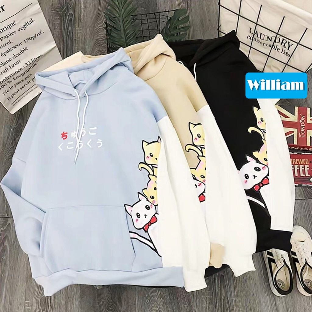 Áo Hoodie Nữ / Nam - Áo Khoác Nỉ Hình Ba Chú Mèo Siêu Dễ Thương Blazel, 3 Màu Sắc - Hàng Chính hãng