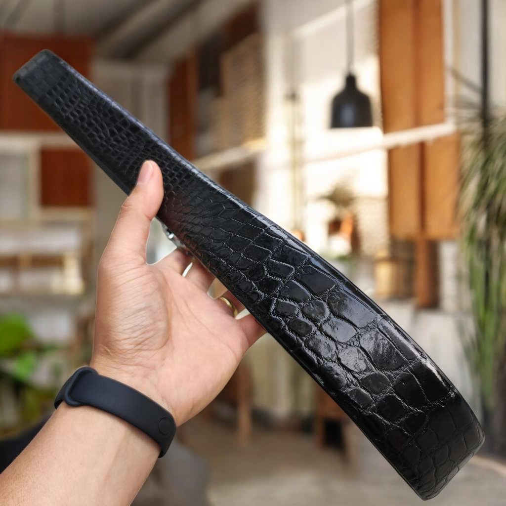 Dây lưng da cá sấu BẢN LỚN phù hợp bụng bia. Da bụng có vân đẹp linh hoạt! (mặt bạc)