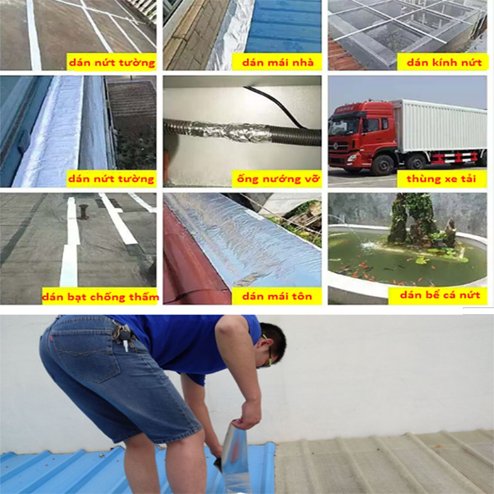 Băng keo chống thấm x2000 Nhật Bản, Cao Cấp lớp keo dày 1.5mm chống thấm dột, dán tường, dán mái tôn, dán ống nước