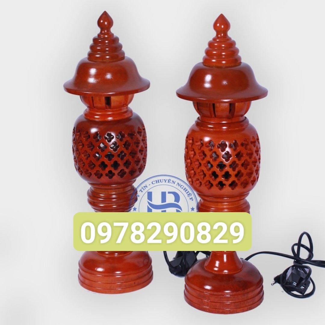 Cặp đèn thờ tổ ong gỗ xà cừ cao 48 cm