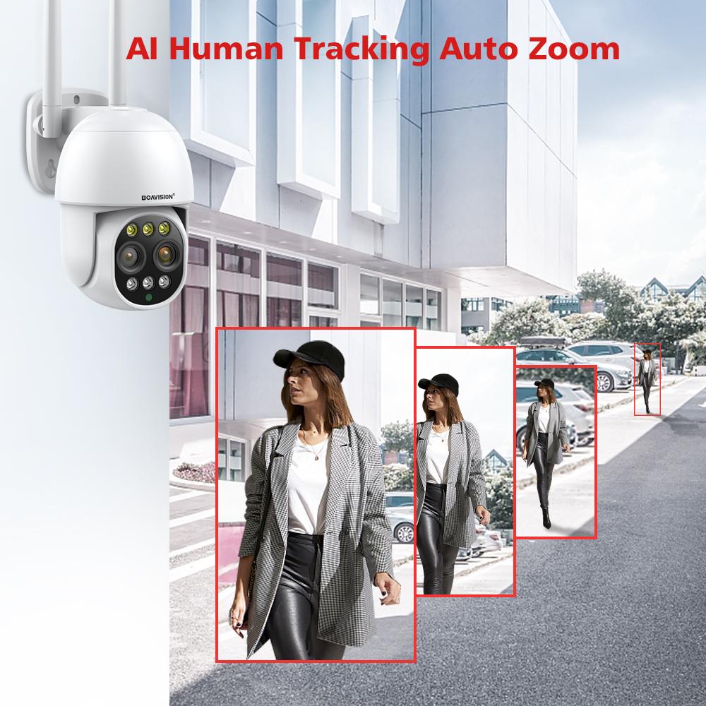Boavision HD 8MP WiFi Camera PTZ ống kính kép 8x Digital Zoom ngoài trời 4K AI Humanoid Auto Theo dõi Zoom Audio ICSEE CAMERY