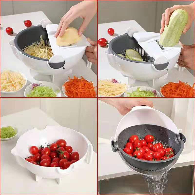 Bộ Dụng Cụ Nạo Rau Củ Quả Kèm Rổ 9 Trong 1 Đa Năng Tiện Dụng , bộ nạo rau củ, Dụng Cụ Bào Sợi, Dụng Cụ Bà