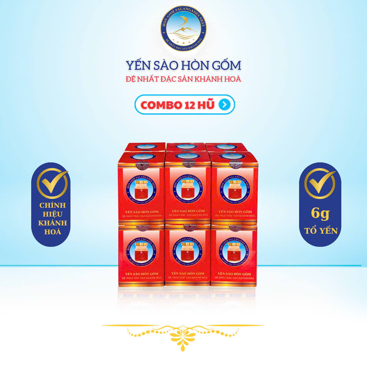 [Combo 12 Hũ] Tổ Yến Chưng Đông Trùng Hạ Thảo (Ăn Kiêng) - Yến Sào Hòn Gốm Chính Hiệu Khánh Hoà - HGK NEST