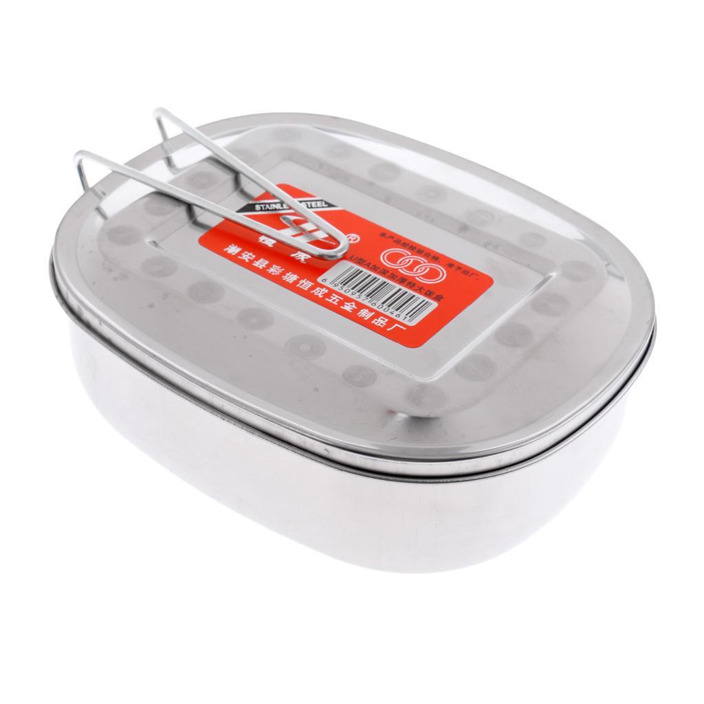 2pcs Oval Bento Lunch Box Stainless Food Container Outdoor Tableware XL
