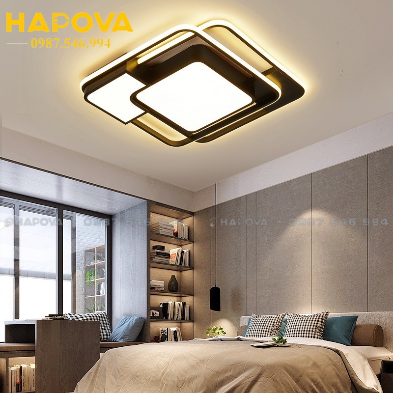 Đèn ốp trần trang trí hình vuông HAPOVA 1089 Điều chỉnh ánh sáng 3 màu