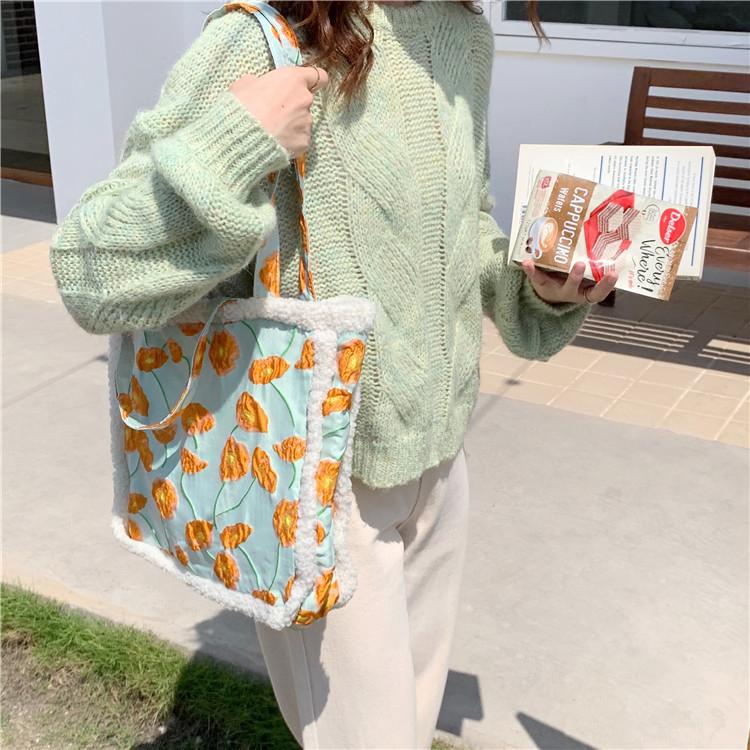 Retro Công Suất Lớn Phụ Nữ Đeo Vai Mùa Đông Nữ Mới Dạ Nỉ Sang Trọng Khâu Túi Tote Túi Xách Sinh Viên Nữ Sách Mua Sắm Túi