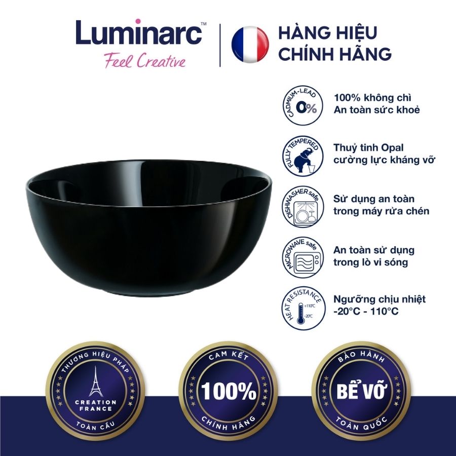Bộ 6 Tô Thuỷ Tinh Luminarc Diwali Đen 21cm - LUDIP0790