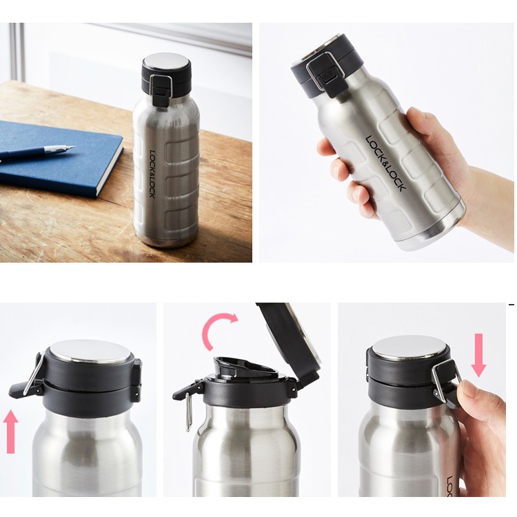 Bình Giữ Nhiệt Bằng Thép Không Gỉ Lock&amp;Lock Bumper Bottle LHC4141SLV (470ml),  LHC4142SLV (650ml) - Hàng Chính Hãng, Tặng Kèm Ống Hút Inox