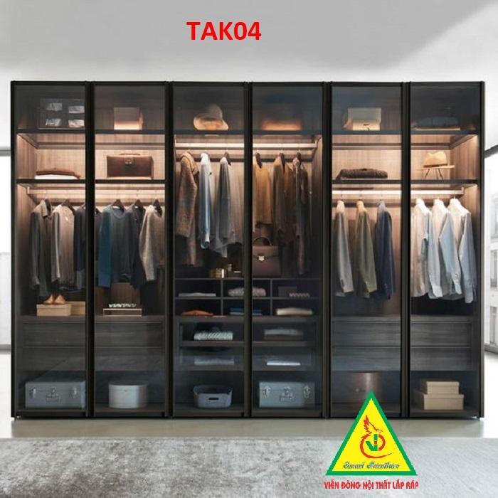 Tủ quần áo cánh kính khung nhôm hiện đại cánh mở TAK04 - Nội thất lắp ráp Viễn Đông Adv