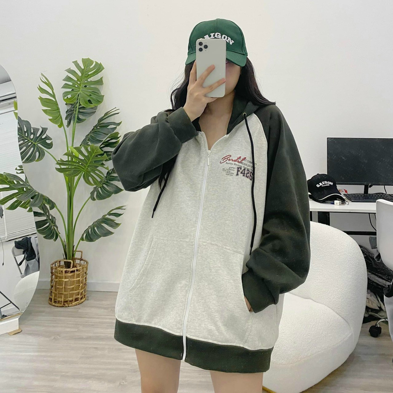 Áo khoác nam nữ Hoodie nỉ trơn Basic in chữ F426 BORE NHỎ form rộng tay bồng khóa kéo có mũ Ulzzang