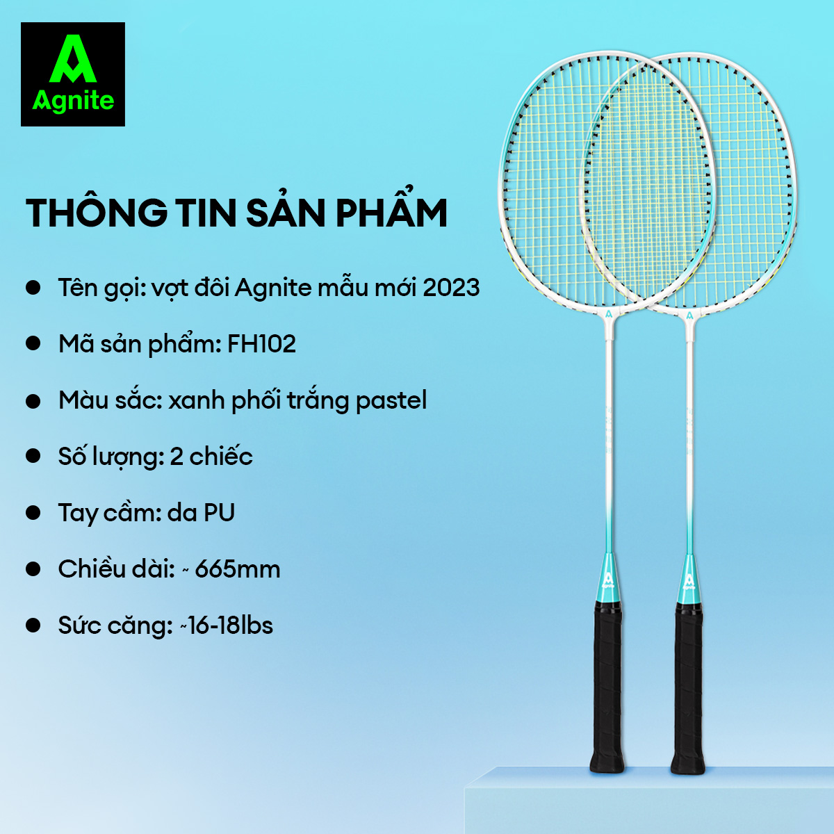 Bộ 2 vợt cầu lông Agnite chính hãng, hợp kim cacbon siêu bền, khớp chữ T, thiết kế khung rãnh sâu, màu pastel - FH102