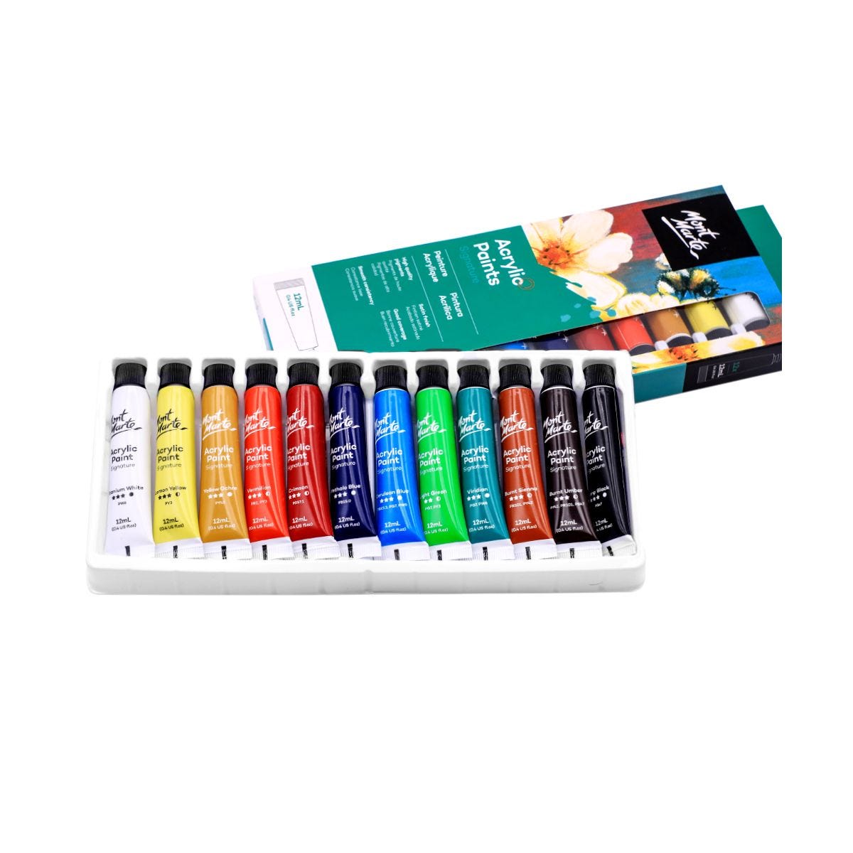 Bộ Màu Vẽ Acrylic Mont Marte 12/18 Màu x 12ml - Acrylic Paints Signature - PMHS0026/PMHS0033