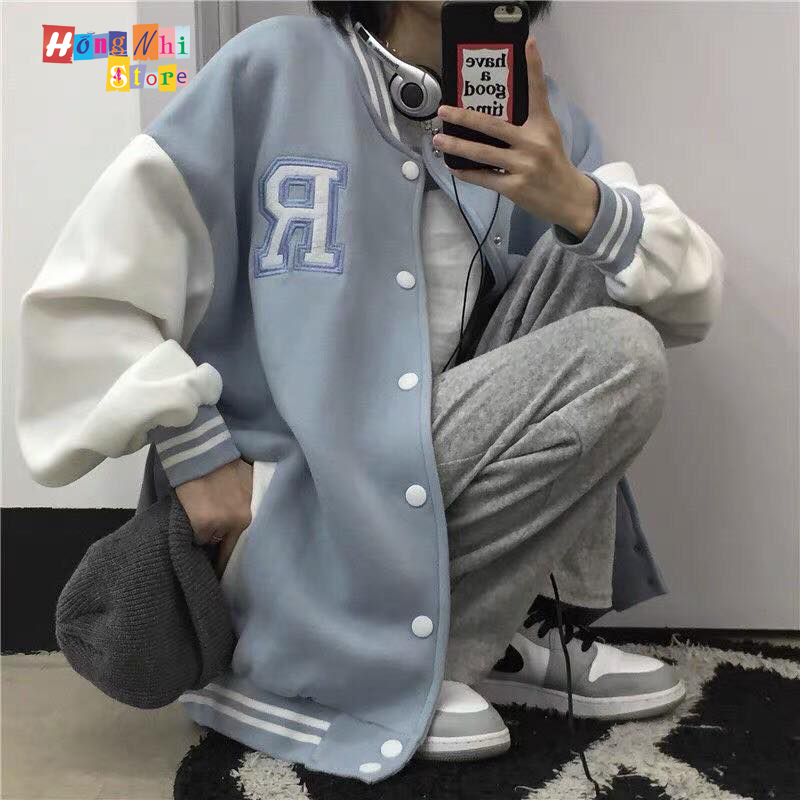 Khoác Bomber R Viền Cổ Unisex Dáng Rộng - MM