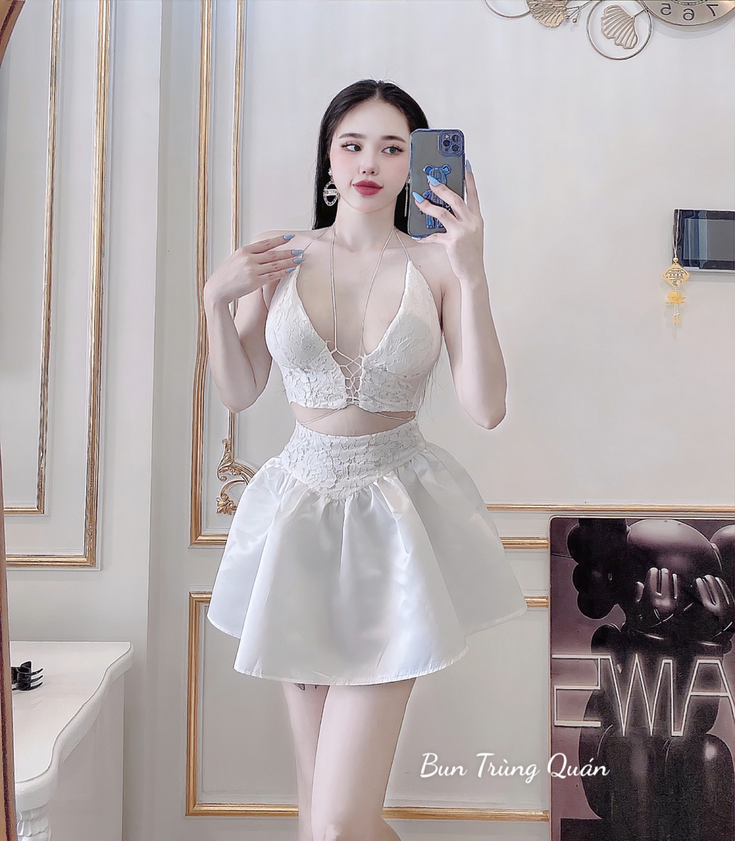 Set áo cánh 2D kèm chân váy chếch chi, cực xinh