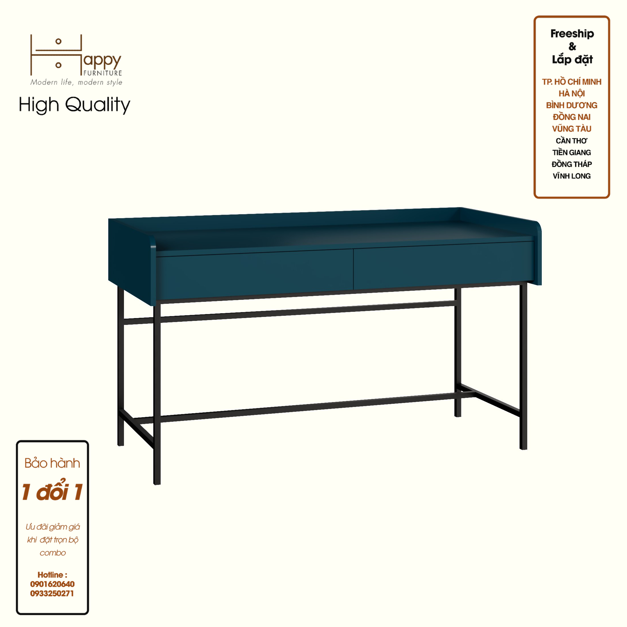 LAVIA, Bàn làm việc 2 ngăn kéo - chân sắt, 140cm x 59cm x 80cm , BAN_087