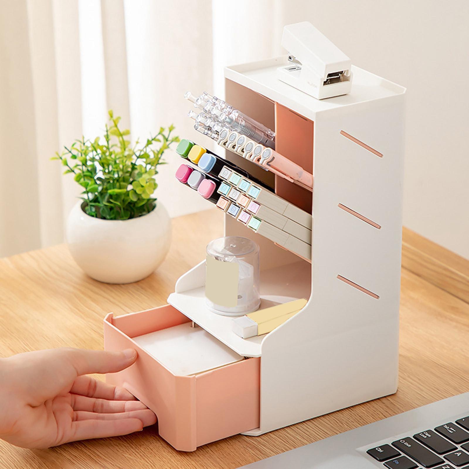 Desk Stationery Box Pen Holder with Drawer Desktop Storage Organizer for Desktop