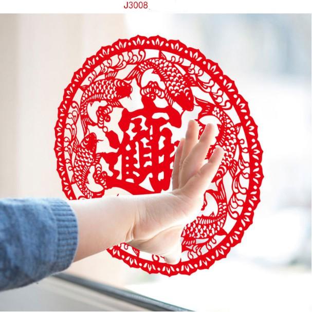 Decal trang trí tết - Vòng tròn đỏ chữ lớn viền cá chép