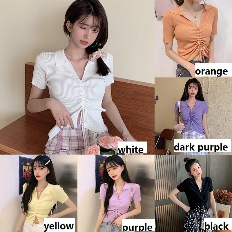 Áo Thun Polo Ngắn Tay Màu Trơn Xinh Xắn Dành Cho Nữ