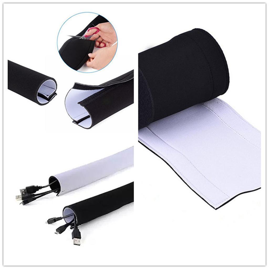 2 Pieces 118 Inch Cable Management Neoprene Cord Cover Sleeve Wire Hider Concealer Organizer Protector System for Desk TV PC Computer Home Theater, DIY by Yourself, Black and White Reversible