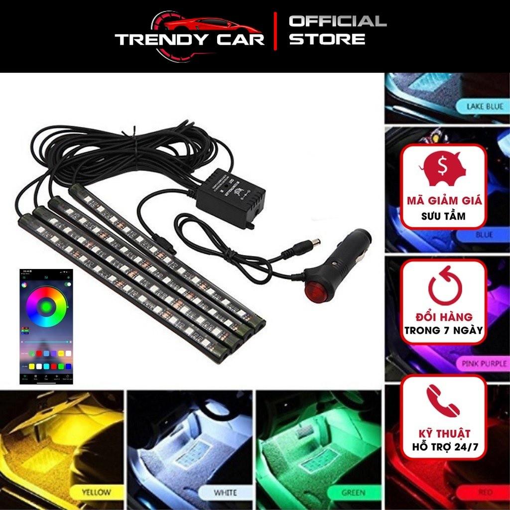 Bộ Đèn LED nội thất nhiều màu nguồn tẩu sạc gắn gầm xe có Điều Khiển App điện thoại tiếng việt bật theo nhạc, mờ đậm