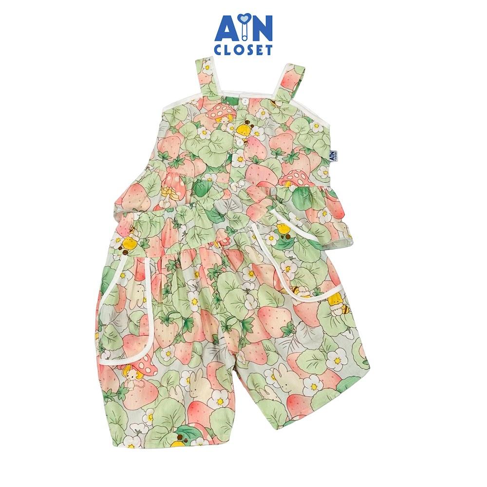 Bộ quần áo Lửng bé gái họa tiết Chuột Dâu Xanh cotton - AICDBGTCONKS - AIN Closet