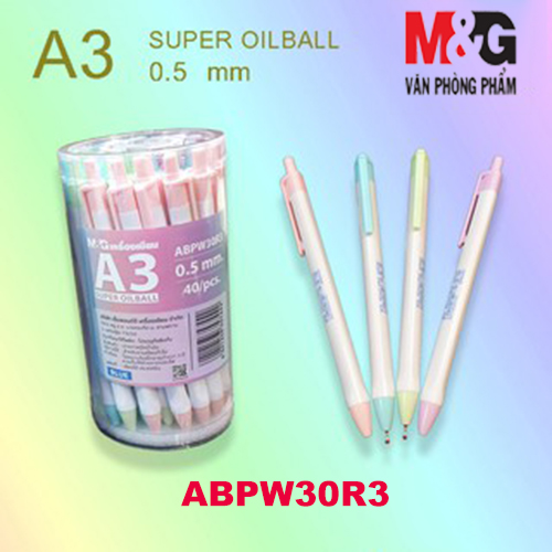 Bút Bi M&amp;G Mực Xanh ABPW30R3 ( Ngòi 0.5mm ) Đầu Bấm Thân Tam Giác