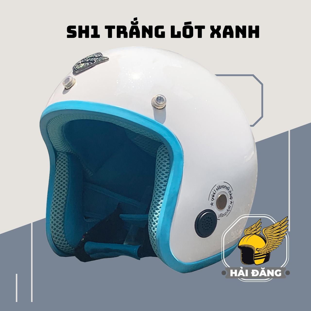 Mũ Bảo Hiểm 3/4 Đầu Napoli Trắng Lót Xanh Dương Nhạt - FreeSize (Vòng Đầu 55-58Cm)