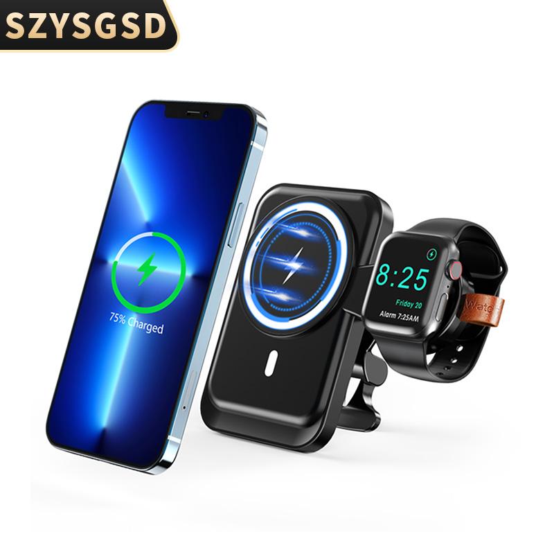 3 trong 1 Bộ sạc không dây từ tính nhanh cho bộ sạc xe hơi 15W cho Apple Watch 6/5/4 cho iPhone 12 13Pro Sạc không dây Max Max