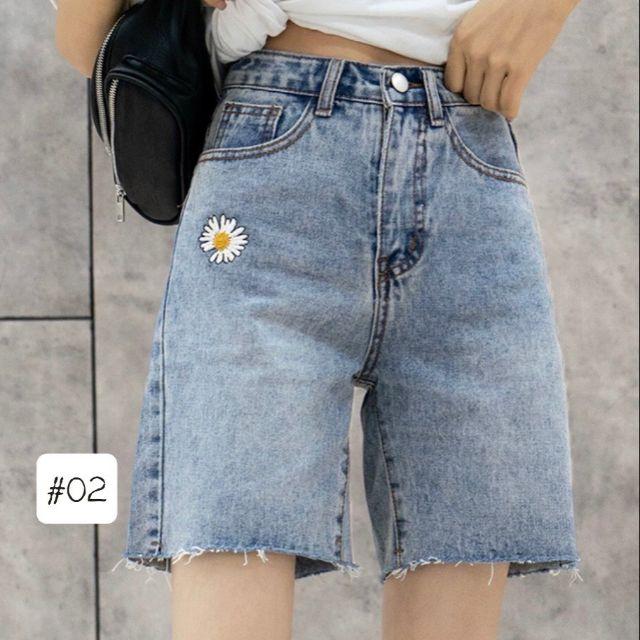 Quần ngố jean nữ thêu hoa cúc lưng cao size đại đến 80kg thời trang bigsize 2KJean MS02