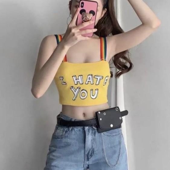 Áo 2 dây cầu vòng from croptop in chữ