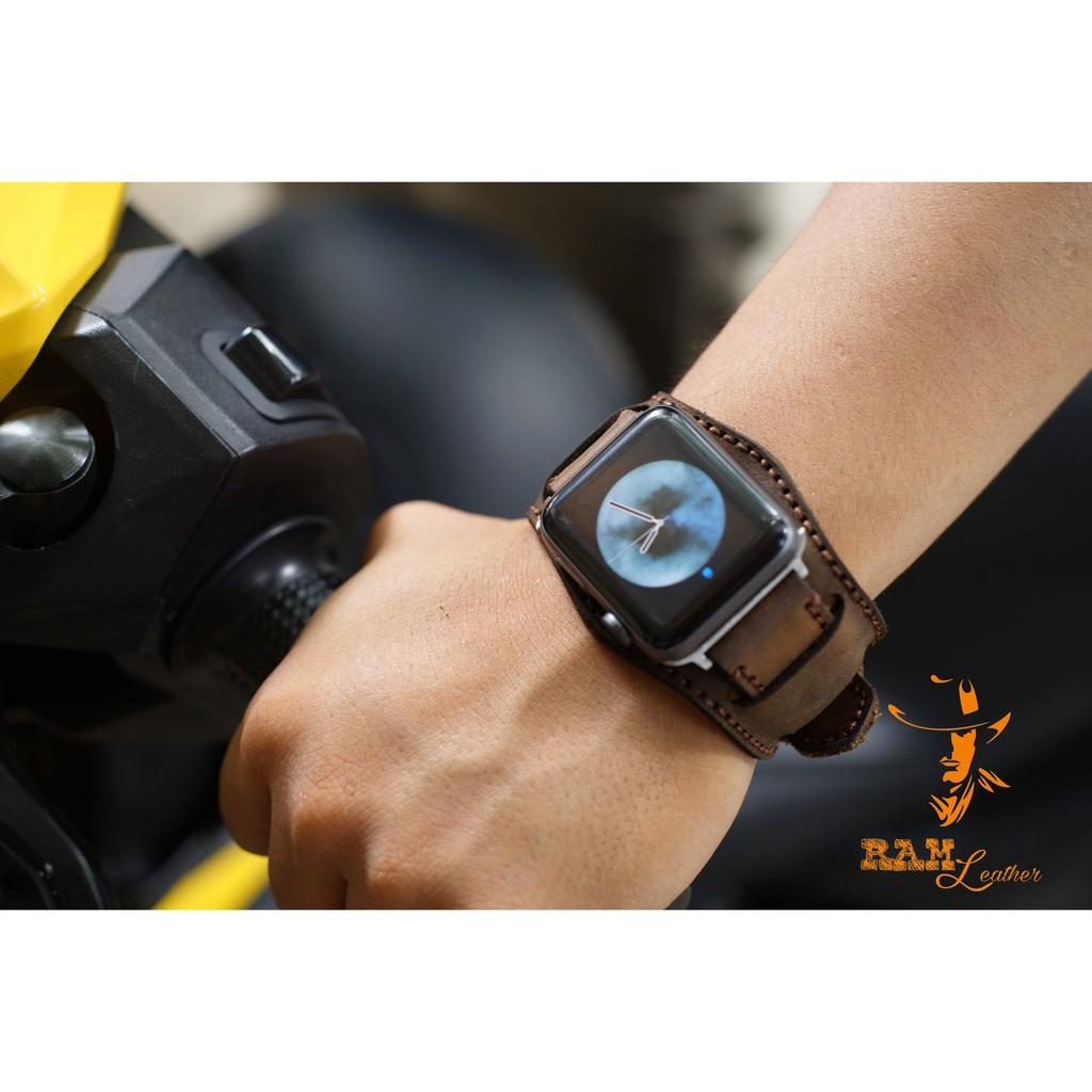 DÂY APPLE WATCH DA BÒ NÂU ĐẤT KÈM BUNDSTRAP B2 CHỐNG MỒ HÔI CHO APPLE WATCH-ĐỦ SIZE APPLE WATCH 38/40/42/44