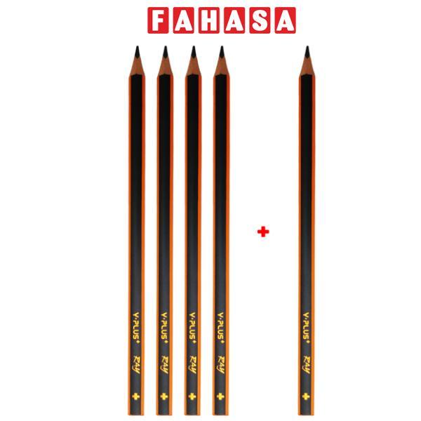 Vỉ 4 + 1 Bút Chì Gỗ 2B Y PLUS+ Thân Đen Cam - Stacom VPX1601_RAY