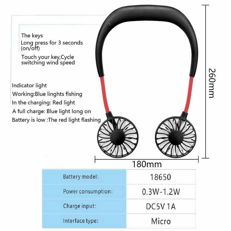 Quạt Mini Đeo Cổ 3 Tốc Độ HN Led Có Sạc Tạo Hương Thơm (Màu ngẫu nhiên)