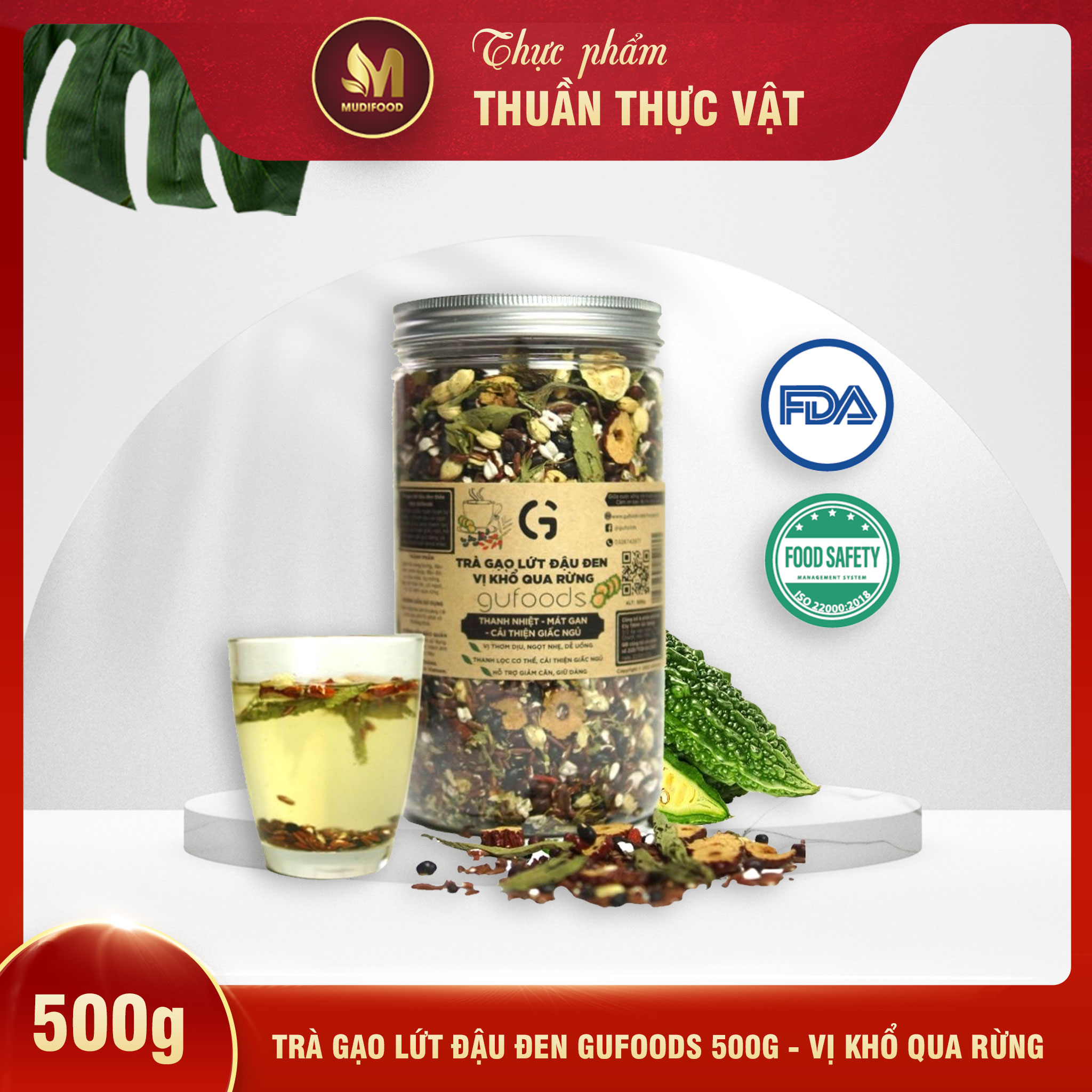 [Vị Khổ Qua Rừng] - Trà Gạo Lứt Đậu Đen GUfoods Hũ 500g - Hỗ Trợ Giấc Ngủ, Cải Thiện Tinh Thần, Tốt Cho Sức Khoẻ