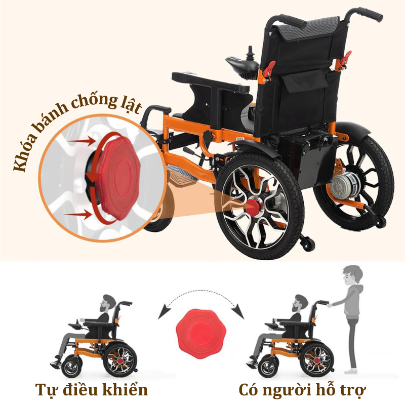 Xe lăn điện động cơ kép, dung lượng pin lớn, an toàn, dễ điều khiển, khung hợp kim chắc chắn, gấp gọn khi không sử dụng chính hãng Nikita