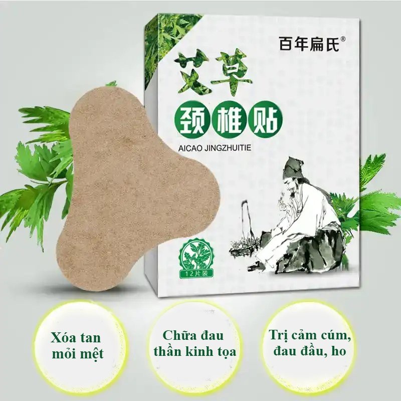 Hộp 12 Miếng Dán Ngải Cứu Vai Gáy Giảm Đau Cổ Vai Gáy, Thải Độc - Miếng Dán Vai Gáy Đông Y Thảo Dược Giảm Đau Lưng, Thoái Hóa Cột Sống - Hộp 12 Miếng Dán Tiện Lợi