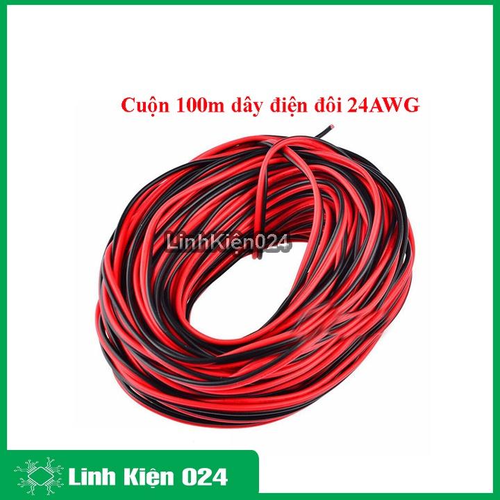 Cuộn 100 mét dây điện đôi 24AWG lõi nhiều sợi, vỏ bọc cách điện tốt