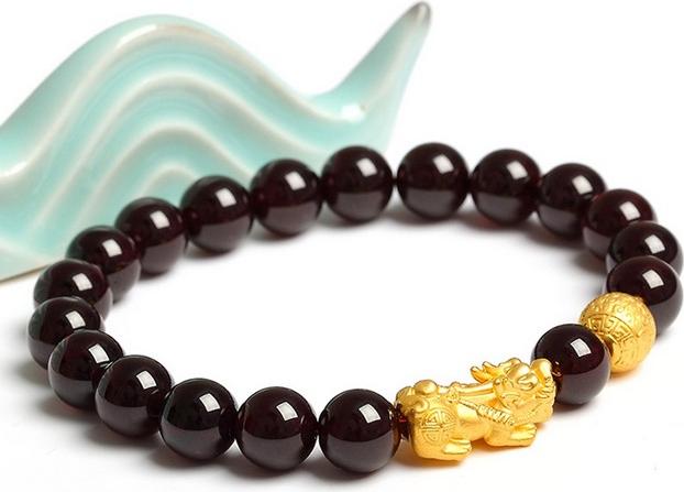 Lắc nam opal đen tự nhiên tỳ hưu bạc mạ vàng 24K
