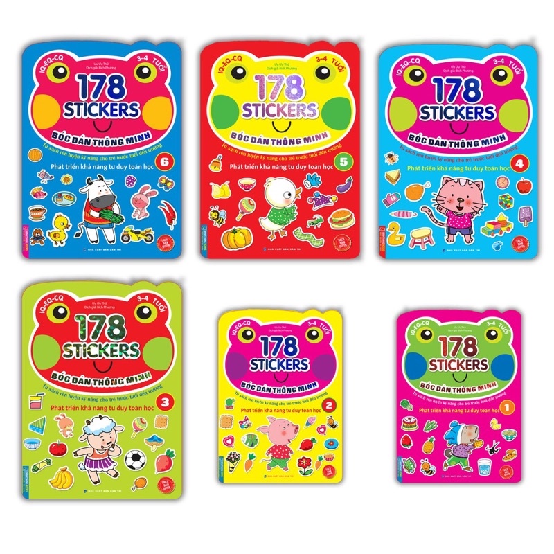 Sách - Combo 178 stiker (6 cuốn) Bóc dán hình thông minh phát triển khả năng tư duy toán học IQ EQ CQ (3-4 tuổi)