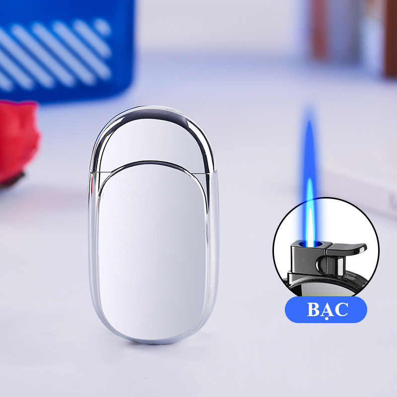 Bật Lửa Khè Hình Bầu Tròn Kim Loại Bóng Trơn - Xài Gas (giao màu ngẫu nhiên)
