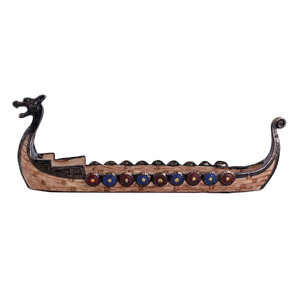 2xDragon on Viking Boat Ornament Incense Censer Resin Incense Stick Holder