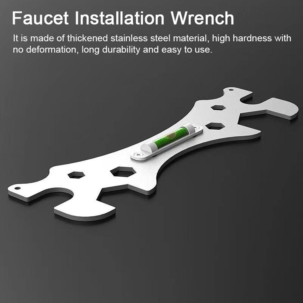 Multifunction Stainless Steel Plumbing Wrench Tool Bathroom Water Pipes Shower Faucet Drain Hose Installation and Removal Wrench with Level Bubble