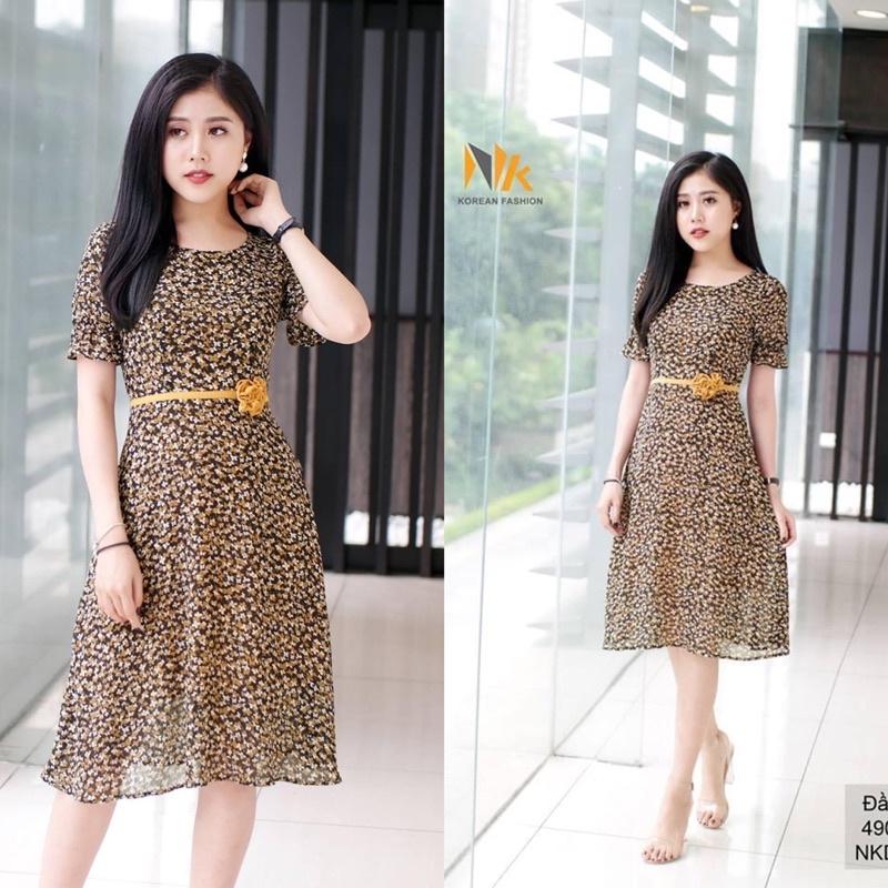 Đầm xoè đai cuốn hoa cao cấp NK sale