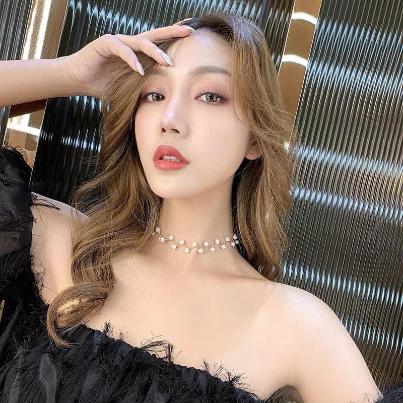 Choker đính hạt màu trắng - Vòng cổ phong cách hàn quốc - Maben