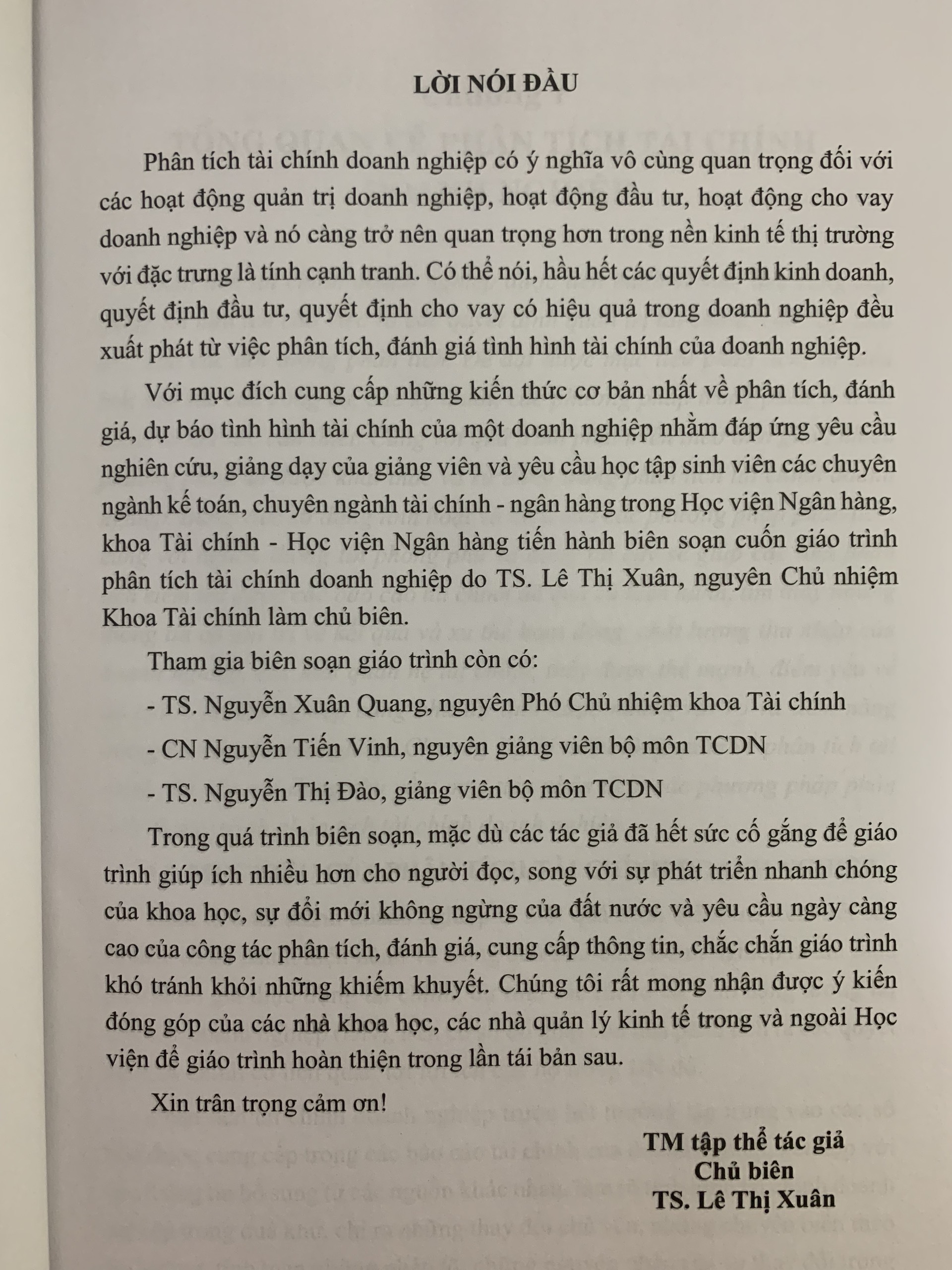 Giáo Trình Phân Tích Tài Chính Doanh Nghiệp (Tái Bản - TS. Lê Thị Xuân)