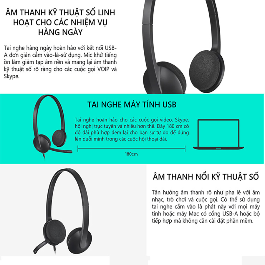 Tai nghe có dây Logitech H340 - Hàng chính hãng