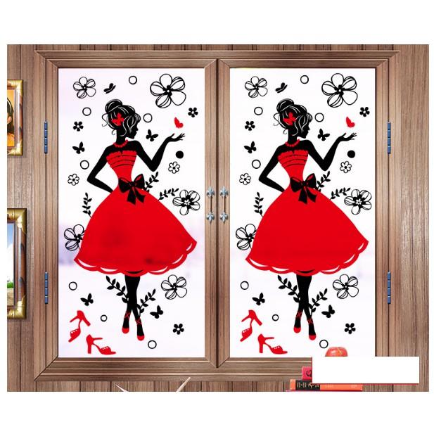 Decal Dán Kính Cao Cấp - Cô Gái Đầm Đỏ