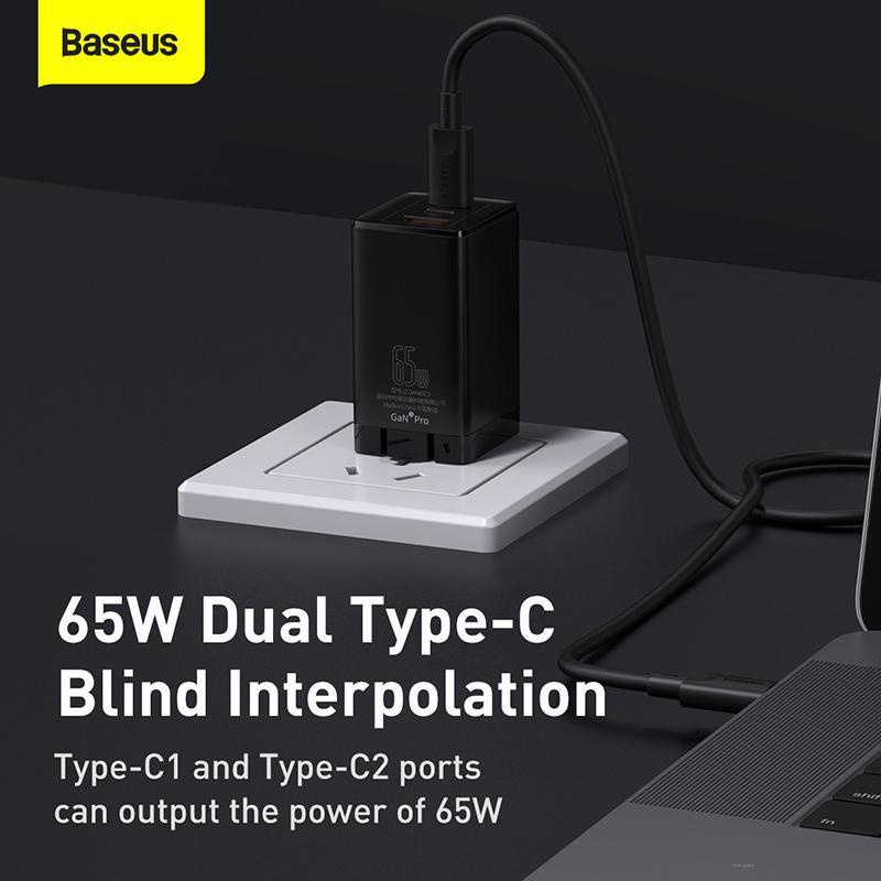 Bộ sạc nhanh Baseus GaN3 Pro Quick Charger 65W (Type Cx2 + USB , PD3.0/ PPS/ QC4.0/ SCP/ FCP Multi Quick Charge Protocol, GaN2 Technology) hàng chính hãng