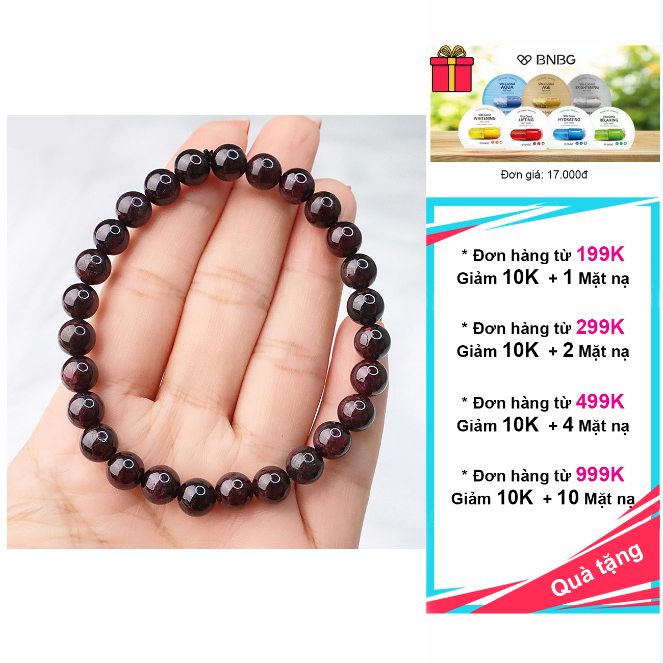 Vòng tay đá ngọc hồng lựu 2A hợp mệnh Hỏa, Thổ