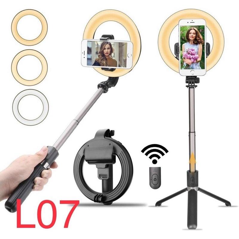 Gậy selfie L07 kiêm giá đỡ hỗ trợ Live stream tích hợp vòng đèn Led rực rỡ